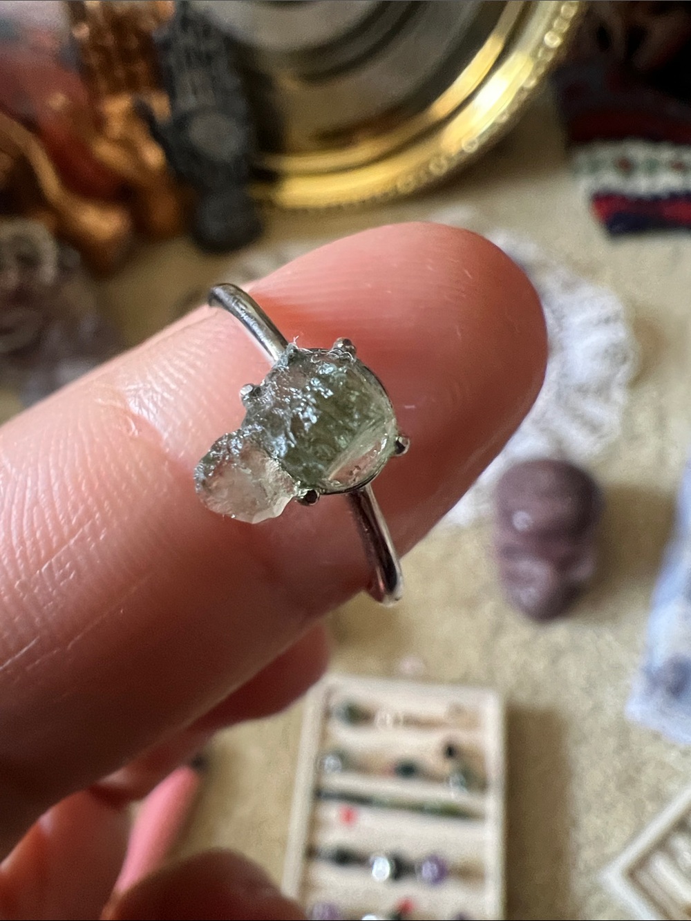 Moldavite Sterling silver ring - adjustable